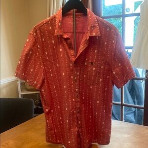American Eagle Outfitters Red and White Casual Button Down Shirt